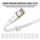 XINCA Cat8 Flat Ethernet Cable 50Ft White With 30Pcs Clips
