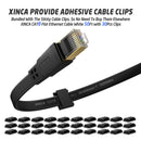 XINCA Cat8 Flat Ethernet Cable 50Ft Black With 30Pcs Clips