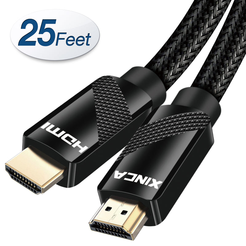 XINCA HDMI Cable 2.0 25Ft Nylon Braided 4K@60Hz HDR 18Gbps 24AWG