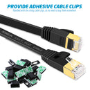 XINCA Cat7 Flat Ethernet Cable 100Ft Black With 50Pcs Clips