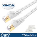 XINCA Cat7 Flat Ethernet Cable 15Ft White With 5Pcs Clips