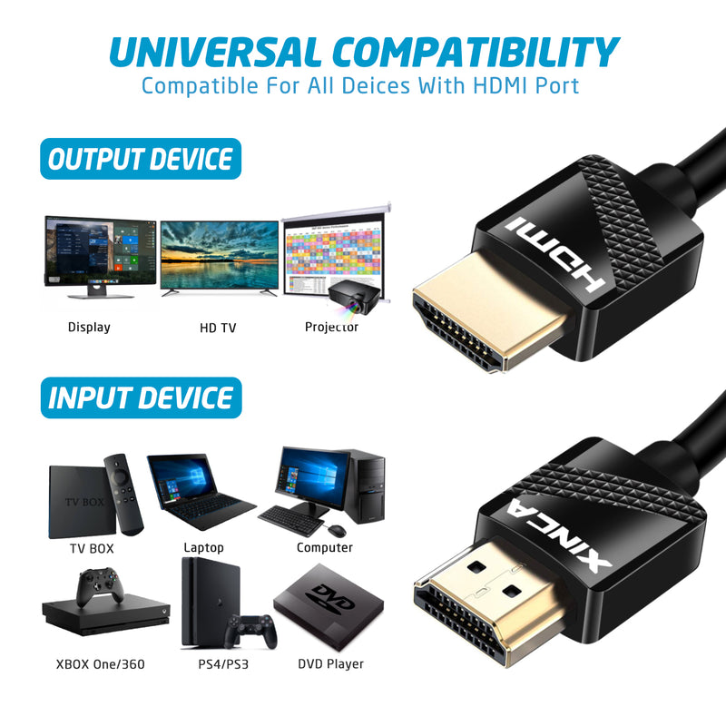 XINCA HDMI Cable 6Ft 4K@60Hz HDR 18Gbps 34AWG Ultra Slim
