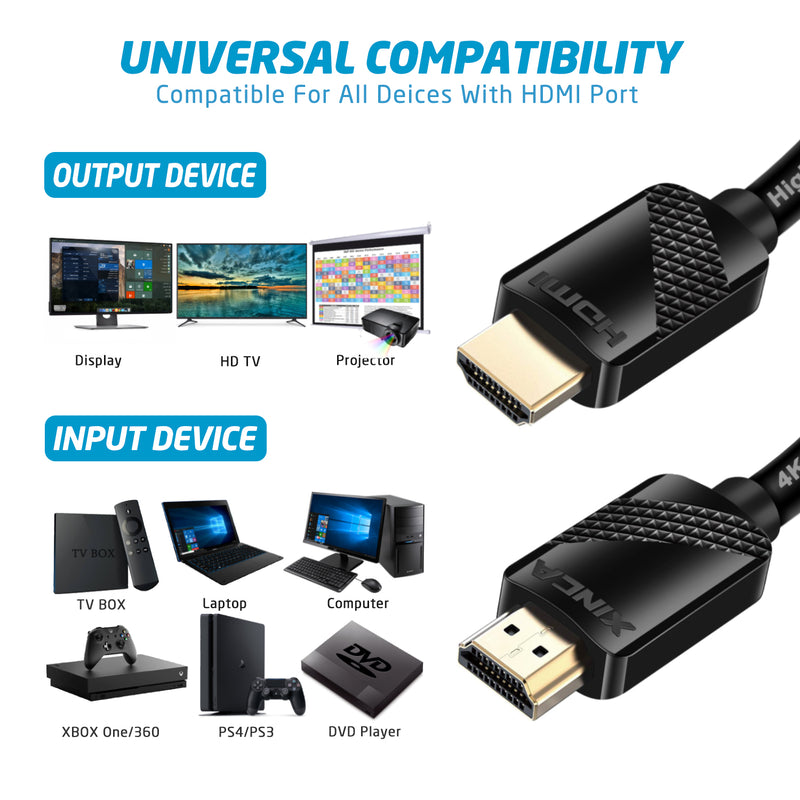 XINCA HDMI Cable 2.0 10Ft 4K@60Hz 18Gbps 4:4:4 28AWG