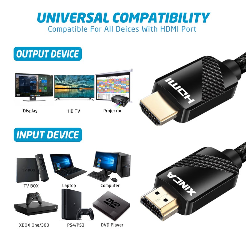 XINCA HDMI Cable 2.0 3Ft Nylon Braided 4K@60Hz HDR 18Gbps 28AWG